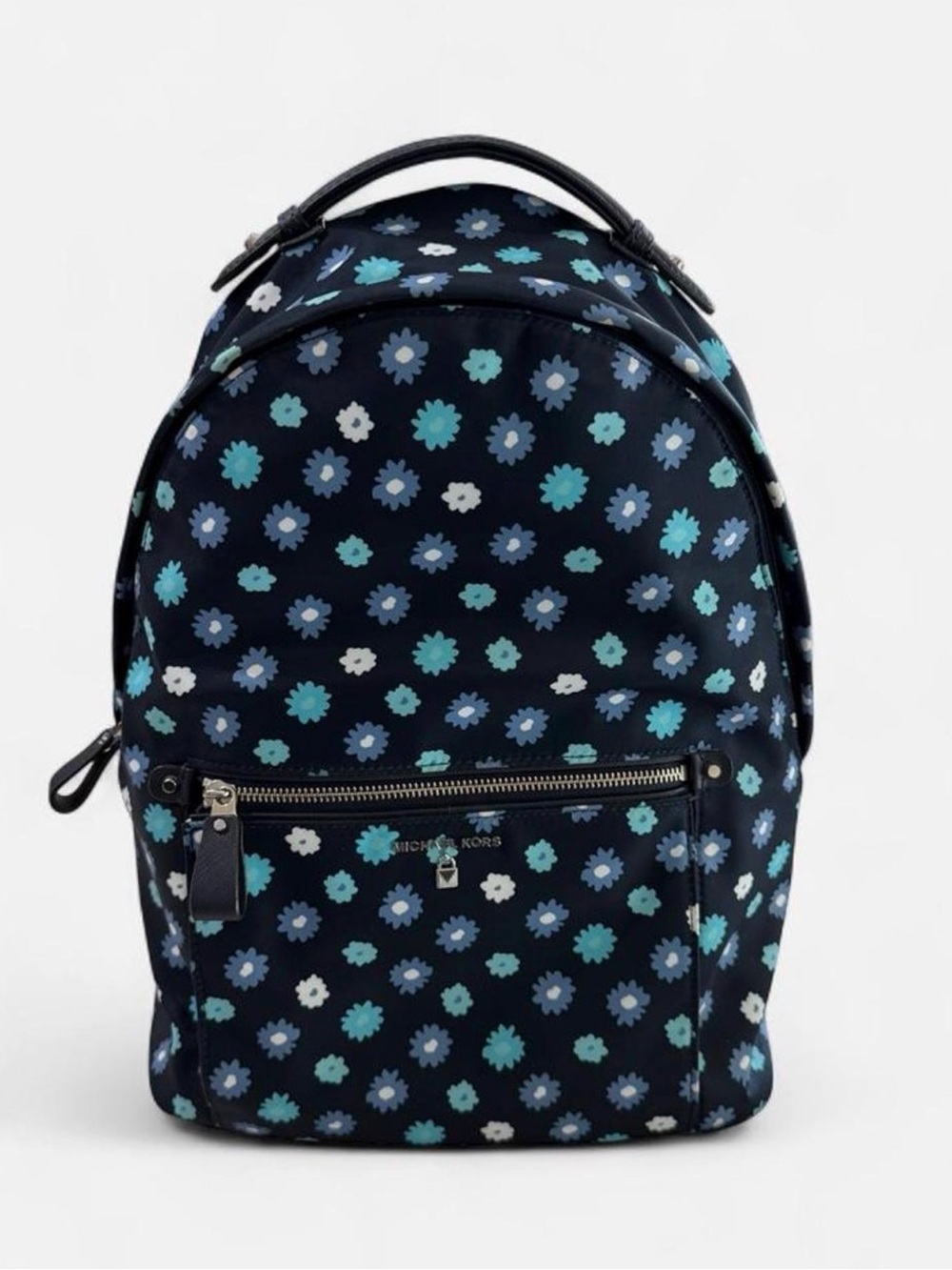 Michael Kors Navy Floral Mini Backpack with Teal and Light Blue Accents